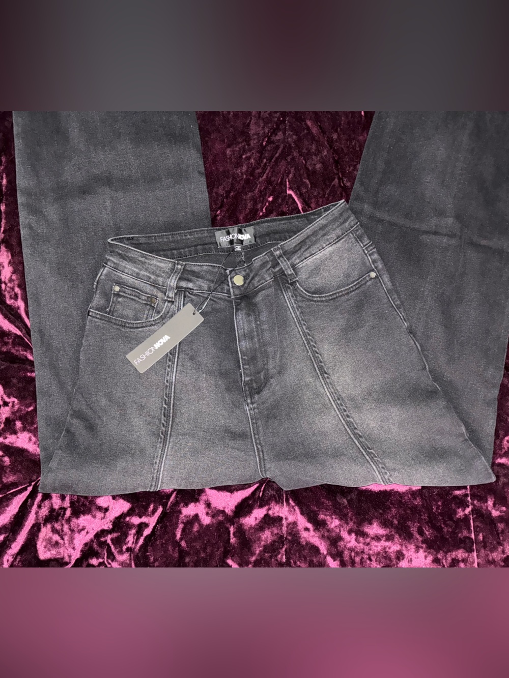 Fashion Nova Black wide leg Jeans with Front Seam Detail